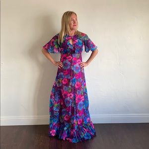 Vintage 60s floral maxi dress with a bolero